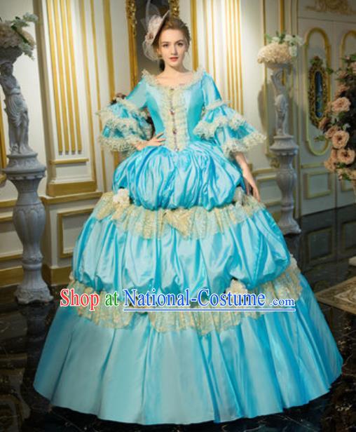 Top Christmas Garment Costume England Noble Lady Formal Attire European Royal Queen Clothing Western Drama Performance Light Blue Full Dress