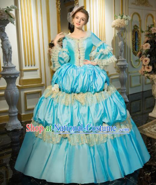 Top Christmas Garment Costume England Noble Lady Formal Attire European Royal Queen Clothing Western Drama Performance Light Blue Full Dress