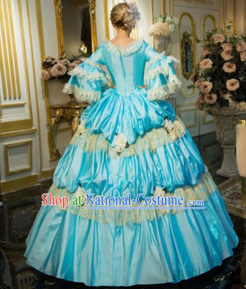 Top Christmas Garment Costume England Noble Lady Formal Attire European Royal Queen Clothing Western Drama Performance Light Blue Full Dress