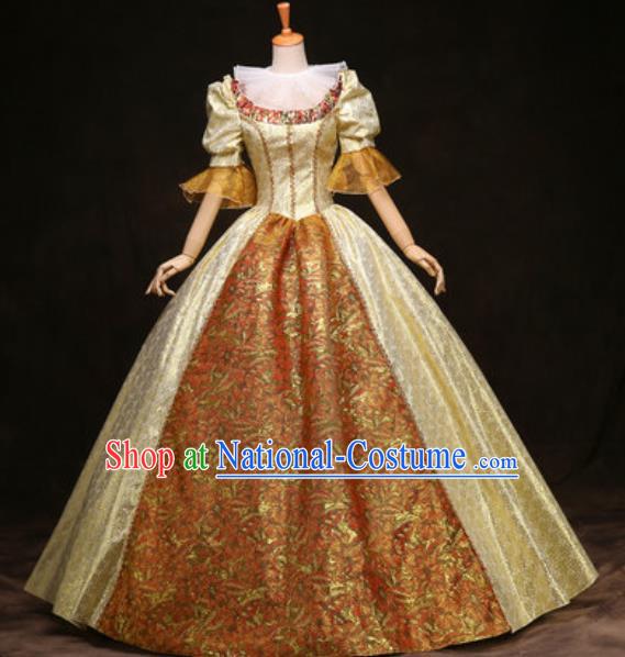 Top England Court Formal Attire European Queen Clothing Western Drama Performance Golden Full Dress Christmas Empress Garment Costume