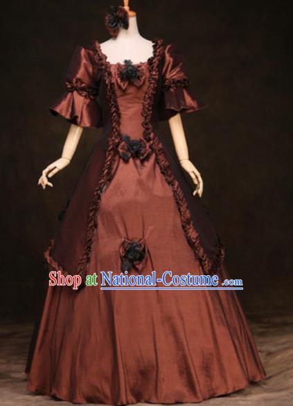 Top Christmas Performance Garment Costume England Noble Lady Formal Attire European Court Clothing Western Drama Brown Full Dress