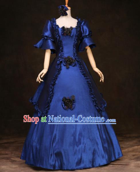 Top Western Drama Blue Full Dress Christmas Performance Garment Costume England Noble Lady Formal Attire European Court Clothing