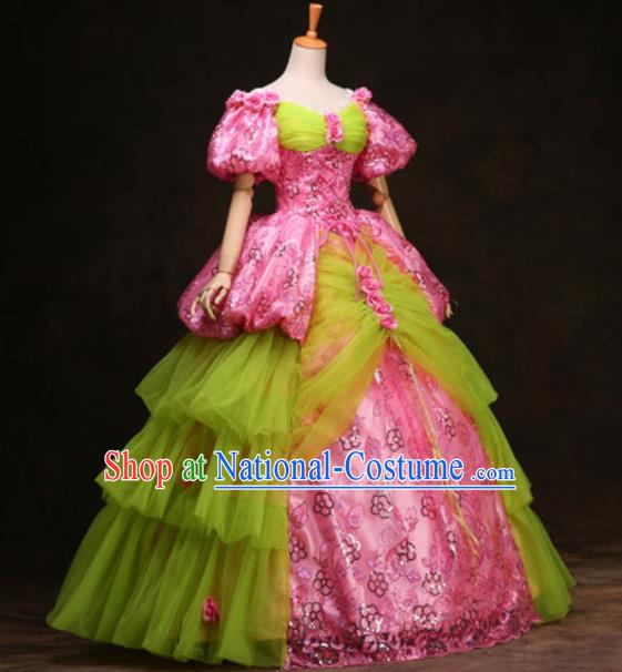 Top England Royal Princess Formal Attire European Court Clothing Western Drama Pink Full Dress Christmas Flower Fairy Garment Costume