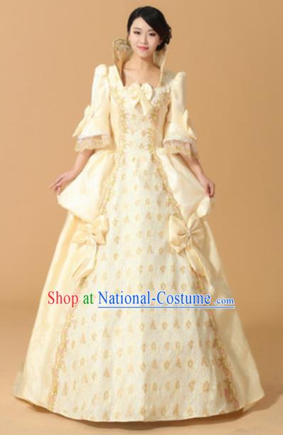 Top Christmas Ballroom Dance Garment Costume England Royal Princess Formal Attire European Court Clothing Western Drama Champagne Full Dress