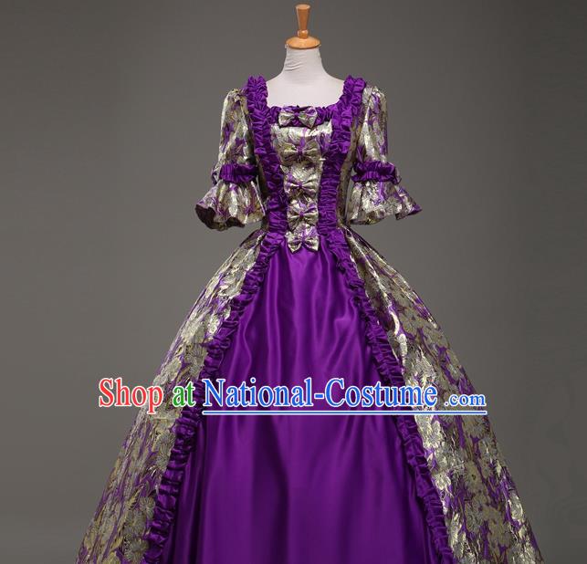 Top Christmas Ballroom Dance Garment Costume England Princess Formal Attire European Royal Clothing Western Drama Performance Purple Full Dress