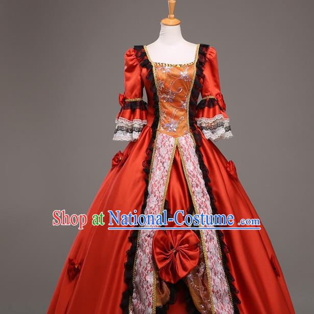 Top Western Drama Performance Red Full Dress Christmas Queen Garment Costume England Princess Formal Attire European Royal Clothing