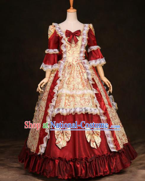 Top European Maid Lady Clothing Western Drama Performance Wine Red Full Dress Christmas Garment Costume England Noble Woman Formal Attire