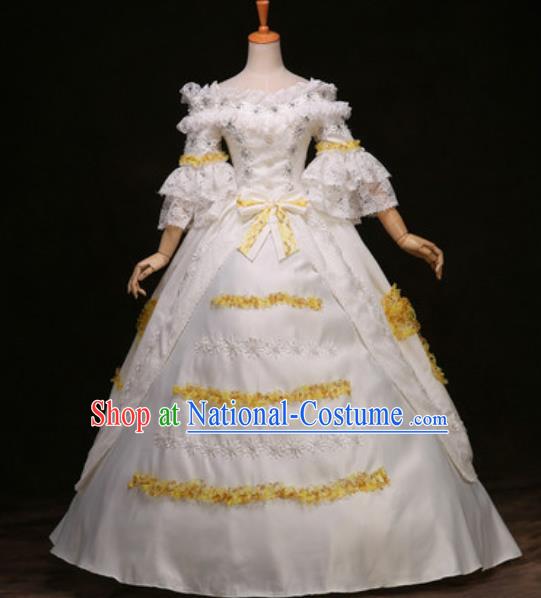 Top Christmas Princess Garment Costume England Royal Formal Attire European Queen Lace Clothing Western Drama Performance White Full Dress