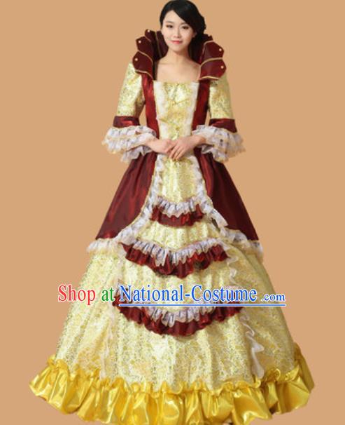 Top Western Drama Performance Yellow Full Dress Christmas Princess Garment Costume England Royal Formal Attire European Queen Clothing