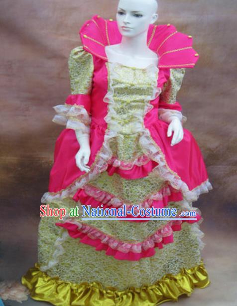 Top Christmas Princess Garment Costume England Royal Formal Attire European Drama Performance Clothing Western Queen Pink Full Dress