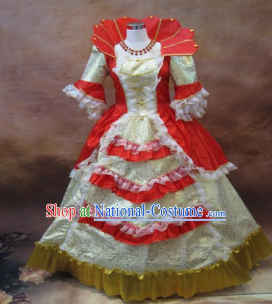 Top Western Queen Red Full Dress Christmas Princess Garment Costume England Royal Formal Attire European Drama Performance Clothing