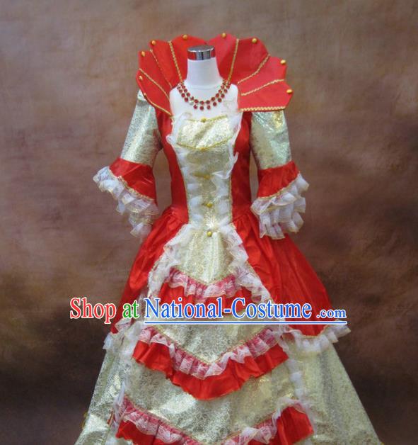 Top Western Queen Red Full Dress Christmas Princess Garment Costume England Royal Formal Attire European Drama Performance Clothing