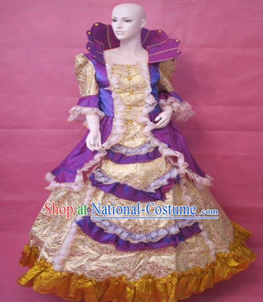 Top European Drama Stage Clothing England Queen Purple Full Dress Western Renaissance Style Garment Costume Christmas Formal Attire