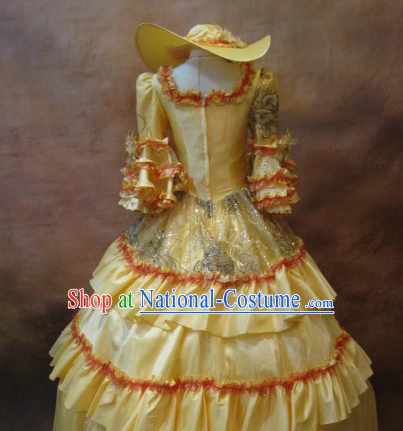 Top Western Renaissance Style Garment Costume Christmas Ballroom Dance Formal Attire European Drama Clothing England Queen Yellow Full Dress