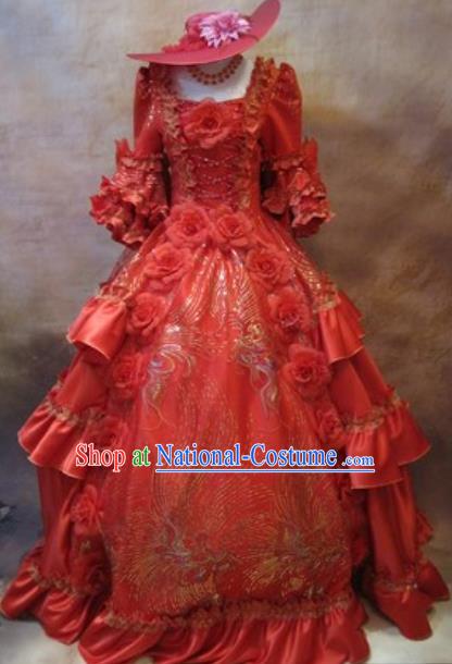 Top England Queen Red Full Dress Western Renaissance Style Garment Costume Christmas Ballroom Dance Formal Attire European Drama Clothing