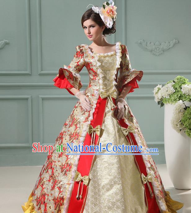 Top Christmas Ballroom Dance Formal Attire European Court Clothing England Royal Red Full Dress Western Queen Garment Costume