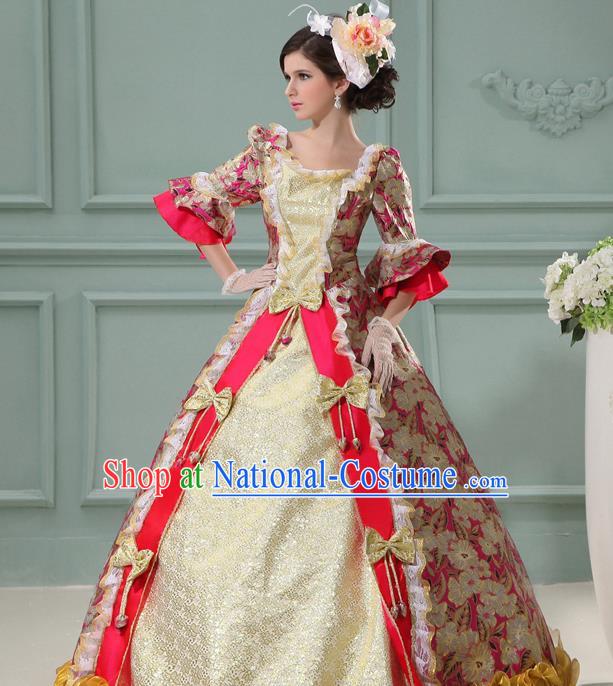 Top Western Queen Garment Costume Christmas Ballroom Dance Formal Attire European Court Clothing England Royal Rosy Full Dress