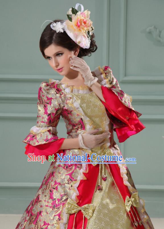 Top Western Queen Garment Costume Christmas Ballroom Dance Formal Attire European Court Clothing England Royal Rosy Full Dress