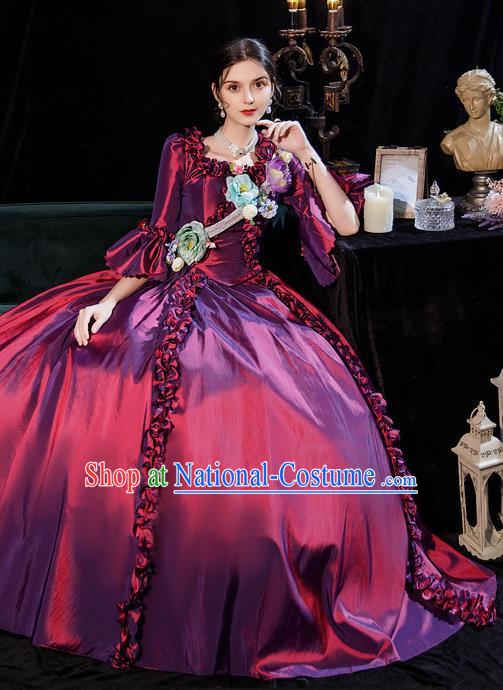 Top England Royal Princess Purple Full Dress Western Court Garment Costume Ballroom Dance Formal Attire European Drama Performance Clothing