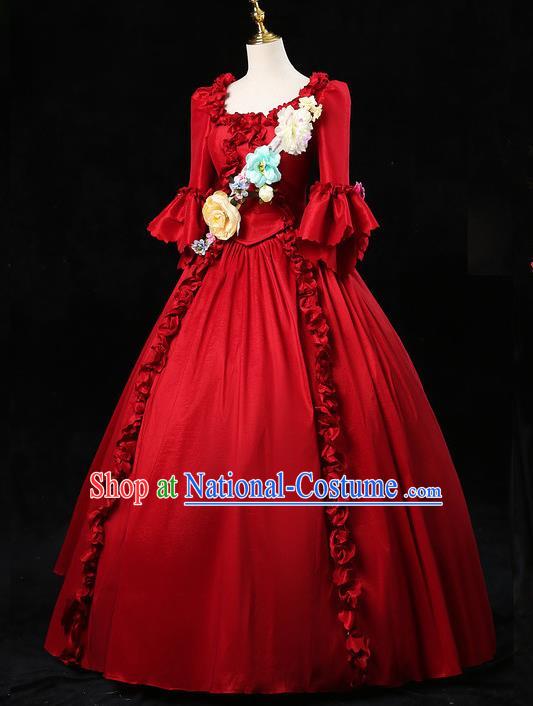 Top European Drama Performance Clothing England Royal Princess Red Full Dress Western Court Garment Costume Ballroom Dance Formal Attire