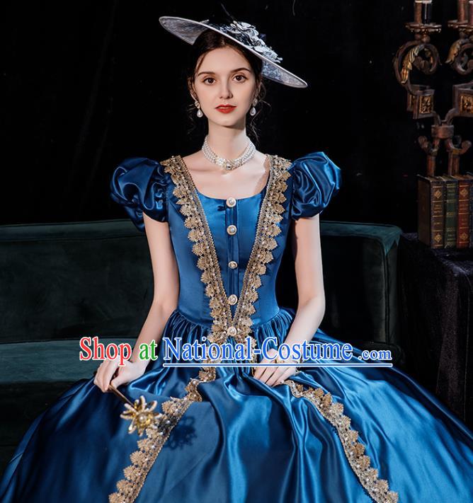 Top England Princess Blue Full Dress Western Court Garment Costume Ballroom Dance Formal Attire European Party Clothing