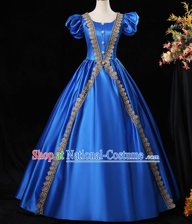 Top Ballroom Dance Formal Attire European Party Clothing England Princess Royalblue Full Dress Western Court Garment Costume