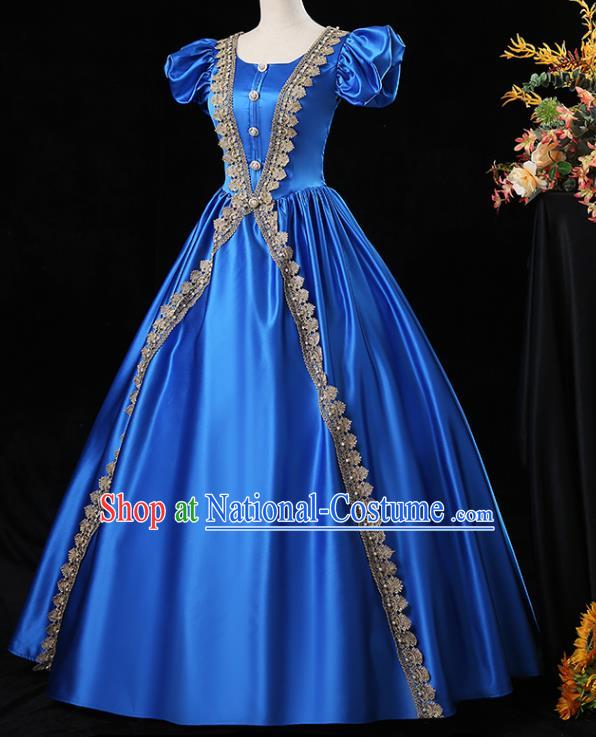 Top Ballroom Dance Formal Attire European Party Clothing England Princess Royalblue Full Dress Western Court Garment Costume