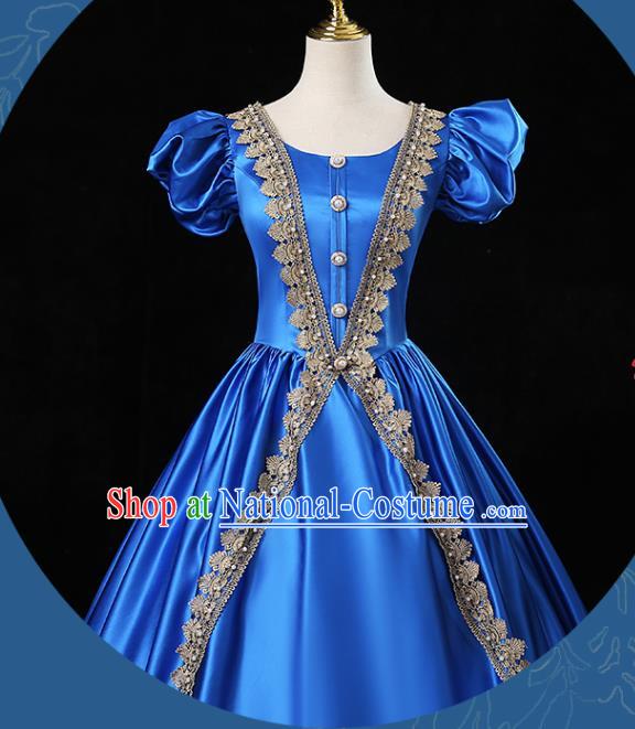 Top Ballroom Dance Formal Attire European Party Clothing England Princess Royalblue Full Dress Western Court Garment Costume