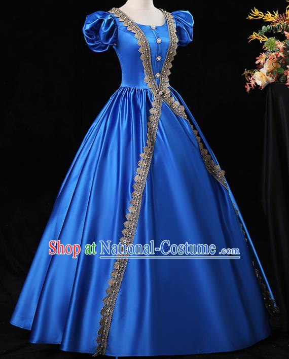 Top Ballroom Dance Formal Attire European Party Clothing England Princess Royalblue Full Dress Western Court Garment Costume