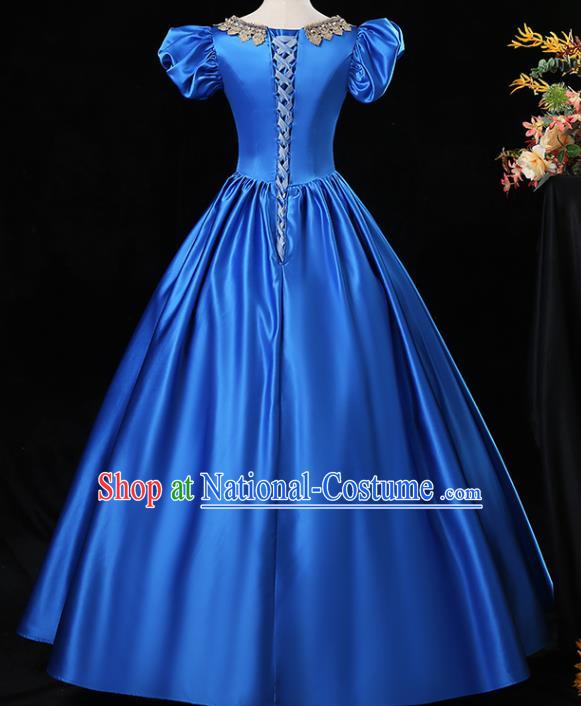 Top Ballroom Dance Formal Attire European Party Clothing England Princess Royalblue Full Dress Western Court Garment Costume