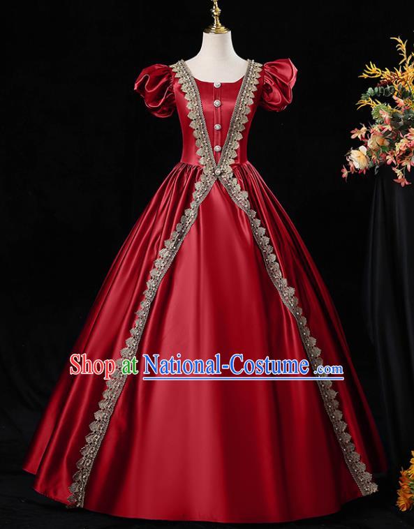 Top Western Court Garment Costume Ballroom Dance Formal Attire European Party Clothing England Princess Red Full Dress