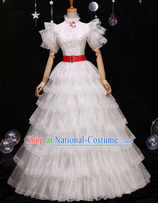 Top England Noble Lady White Full Dress Western Court Garment Costume Ballroom Dance Formal Attire European Princess Clothing