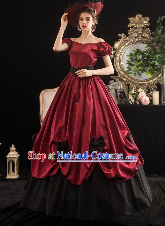 Top European Maid Lady Clothing England Drama Performance Wine Red Full Dress Western Court Garment Costume Christmas Witch Formal Attire