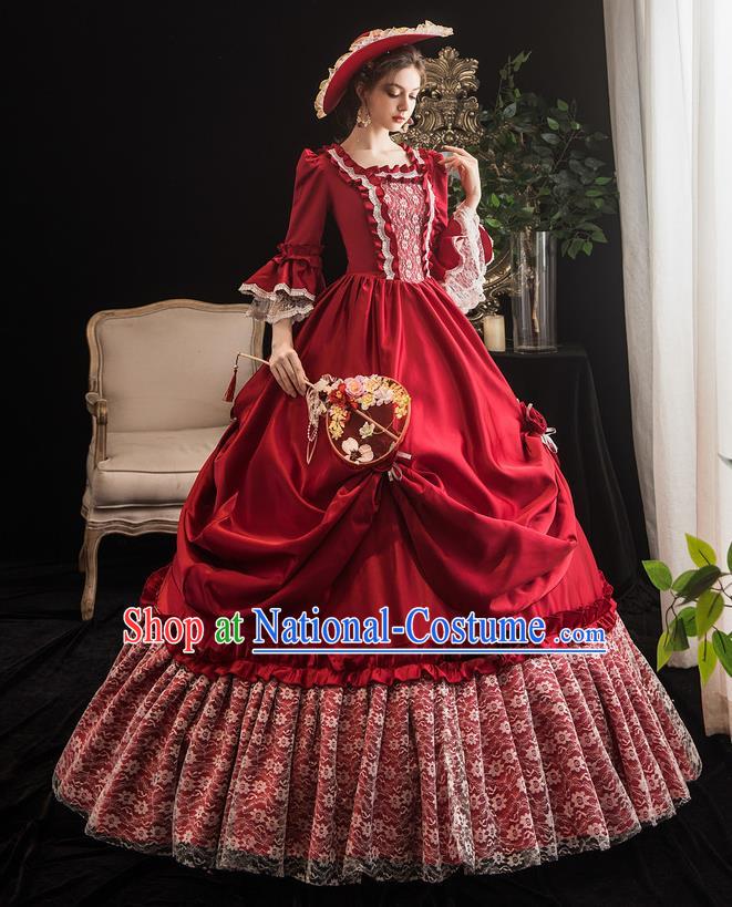 Top Christmas Dance Party Formal Attire European Noble Lady Clothing French Drama Performance Wine Red Full Dress Western Court Garment Costume