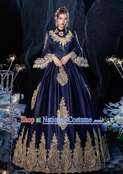 Top England Drama Performance Navy Full Dress Western Court Garment Costume Christmas Dance Party Formal Attire European Princess Clothing