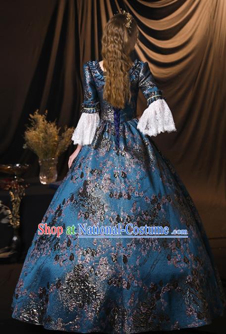 Top European Empress Clothing England Drama Performance Blue Full Dress Western Queen Garment Costume Christmas Dance Party Formal Attire