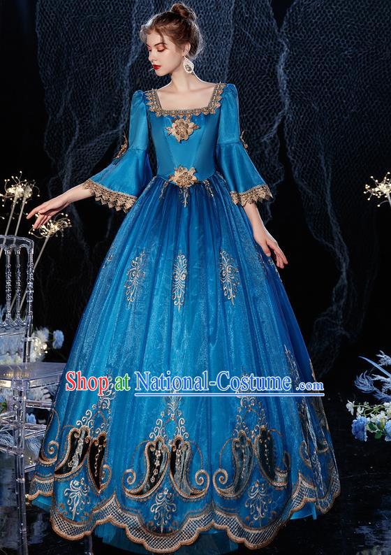 Top Christmas Dance Party Formal Attire European Royal Clothing French Drama Performance Blue Full Dress Western Princess Garment Costume