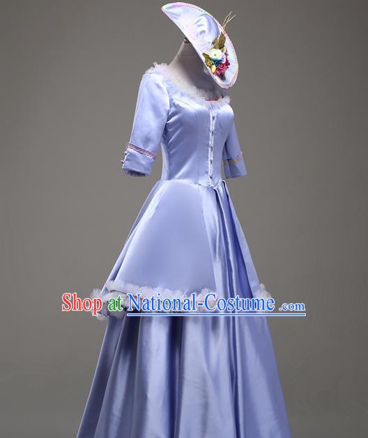 Top European Noble Lady Clothing Western Drama Performance Blue Full Dress Ballroom Dance Garment Costume Christmas Formal Attire