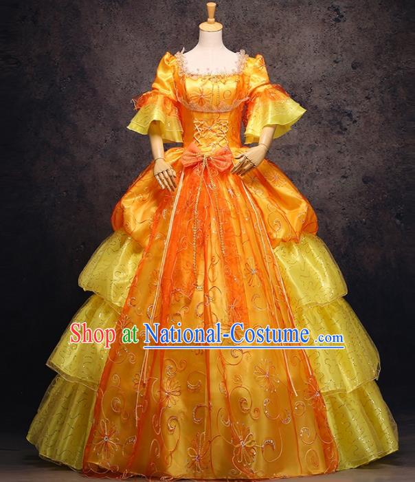 Top Ballroom Dance Garment Costume Christmas Formal Attire European Noble Lady Clothing Western Drama Performance Orange Full Dress