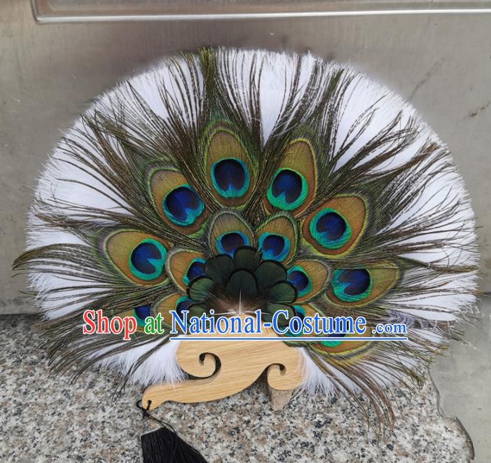 Chinese Traditional Hanfu Palace Fan Handmade Double Side Fans Classical Dance Fan Stage Show Peacock Feather Fan