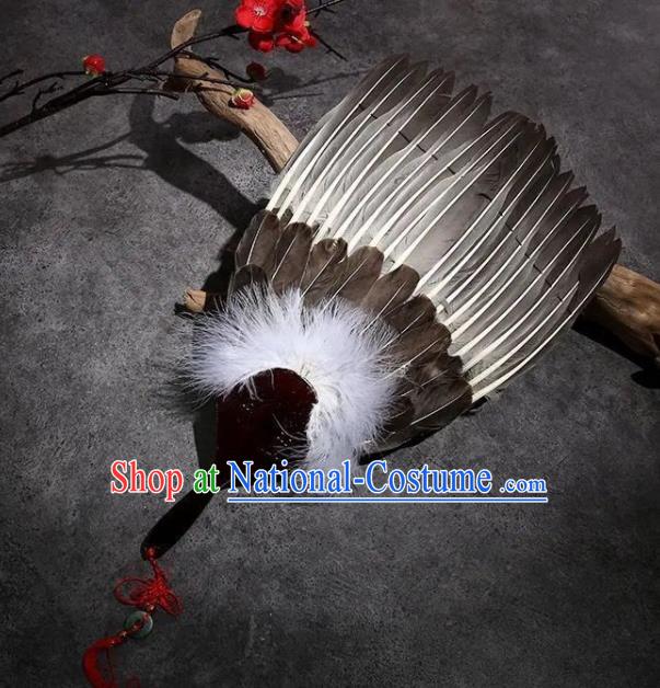 Chinese Traditional Hanfu Fan Handmade Palm Leaf Fans Classical Kong Ming Fan Ancient Military Counsellor Feather Fan