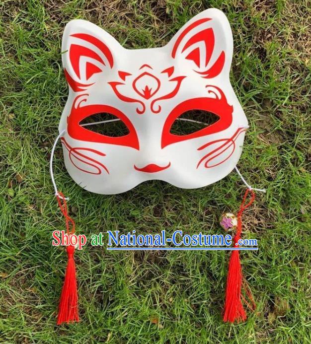 Professional Halloween Cosplay Face Mask Handmade Printing Red Cat Mask Headgear Stage Performance Accessories