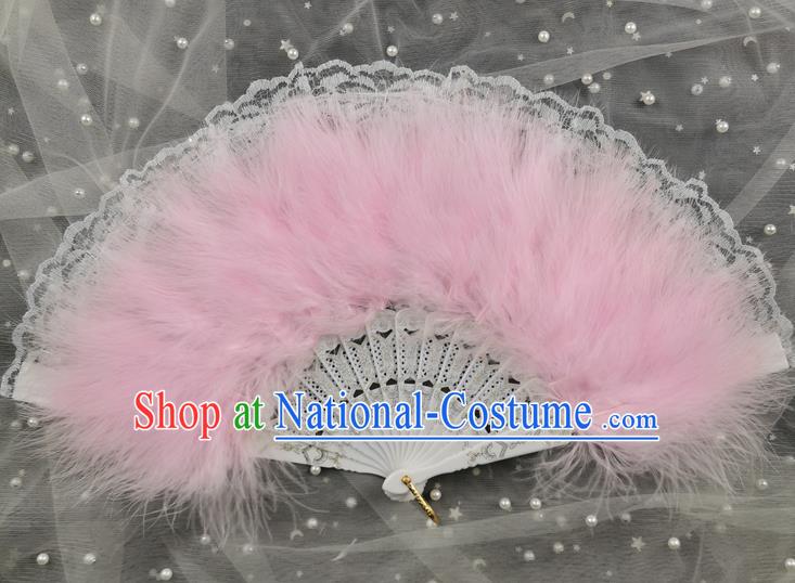 Handmade China Lace Fan Dance Fan Classical Dance Pink Feather Fan Cheongsam Stage Show Folding Fan