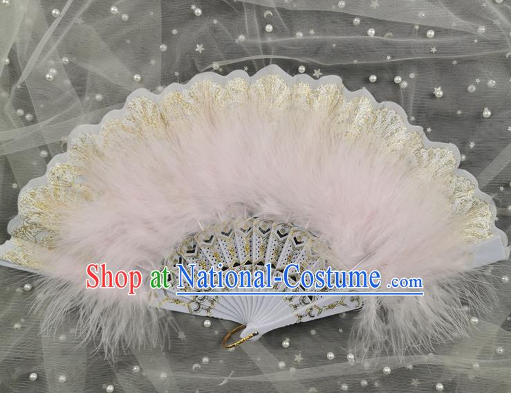 Handmade Cheongsam Stage Show Folding Fan China Lace Fan Dance Fan Classical Dance White Feather Fan