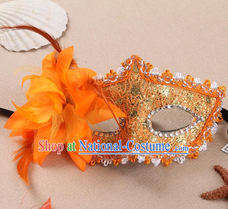 Handmade Stage Show Face Accessories Cosplay Performance Orange Flower Face Mask Masquerade Ball Headgear Halloween Dancing Party Lace Mask