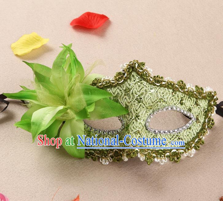 Handmade Masquerade Party Headgear Catwalks Green Lace Mask Halloween Stage Show Face Accessories Cosplay Angel Flower Face Mask