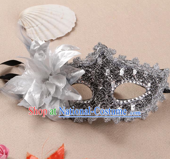 Handmade Cosplay Angel Flower Face Mask Masquerade Party Headgear Catwalks Argent Lace Mask Halloween Stage Show Face Accessories