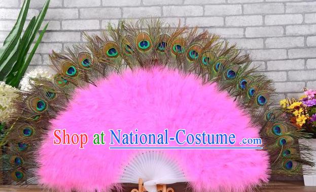 Top Samba Dance Rosy Villus Fan Spanish Dance Folding Fan Stage Performance Fan Handmade Peacock Feathers Fan