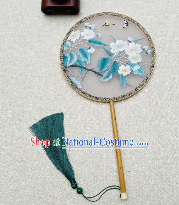 China Suzhou Embroidery Begonia Fan Double Sides Silk Fan Traditional Hanfu Palace Fan Handmade Embroidered Circular Fan