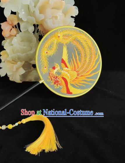 China Traditional Dance Fan Handmade Double Sides Silk Fan Suzhou Embroidery Palace Fan Classical Embroidered Phoenix Fan